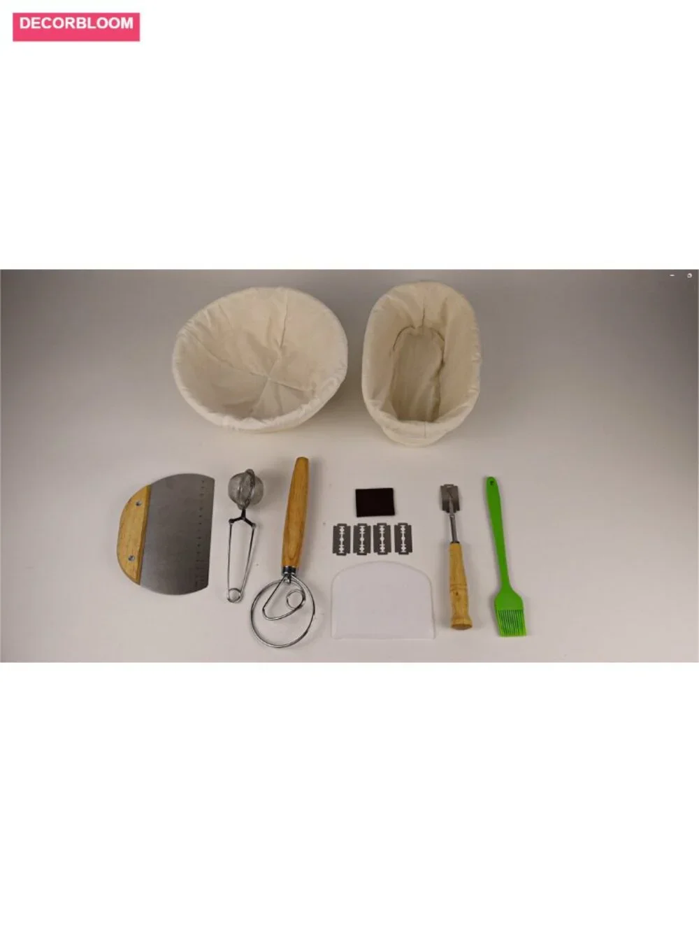Bread Proofing Basket Set, 2 Banneton with Liners, Bread Lame, Whisk, Scrapers